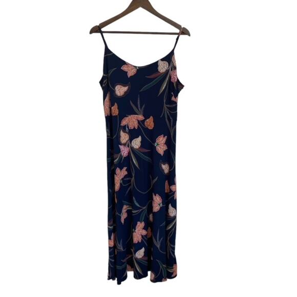 Loft Navy Floral Spaghetti Strap Dress - Size 16 Tall - Picture 1 of 6